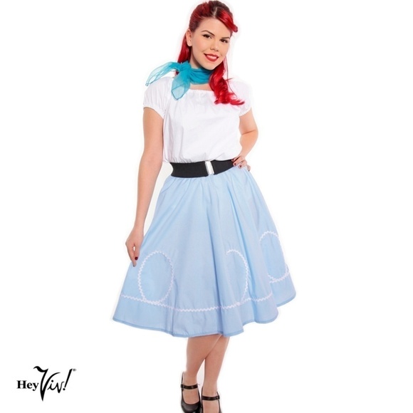 Blue and White Ric Rac Circle Skirt 50s Style Party Sock Hop Swing L/XL -Hey Viv - Picture 2 of 4